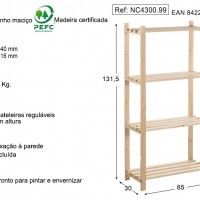Estante Pinho 4 prateleiras 1315x300x650mm Estante Pinho 4 prateleiras 1315x300x650mm