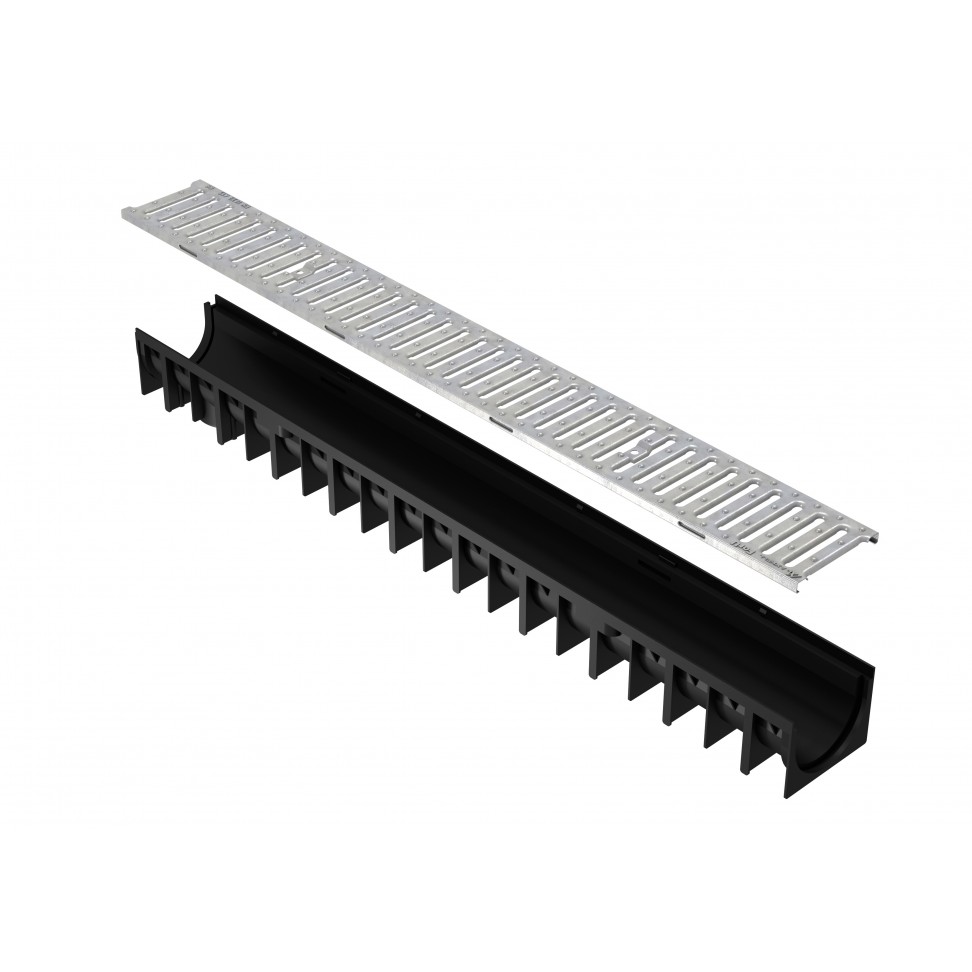 Canal PE-HD Preto com Grelha Metal Estampada