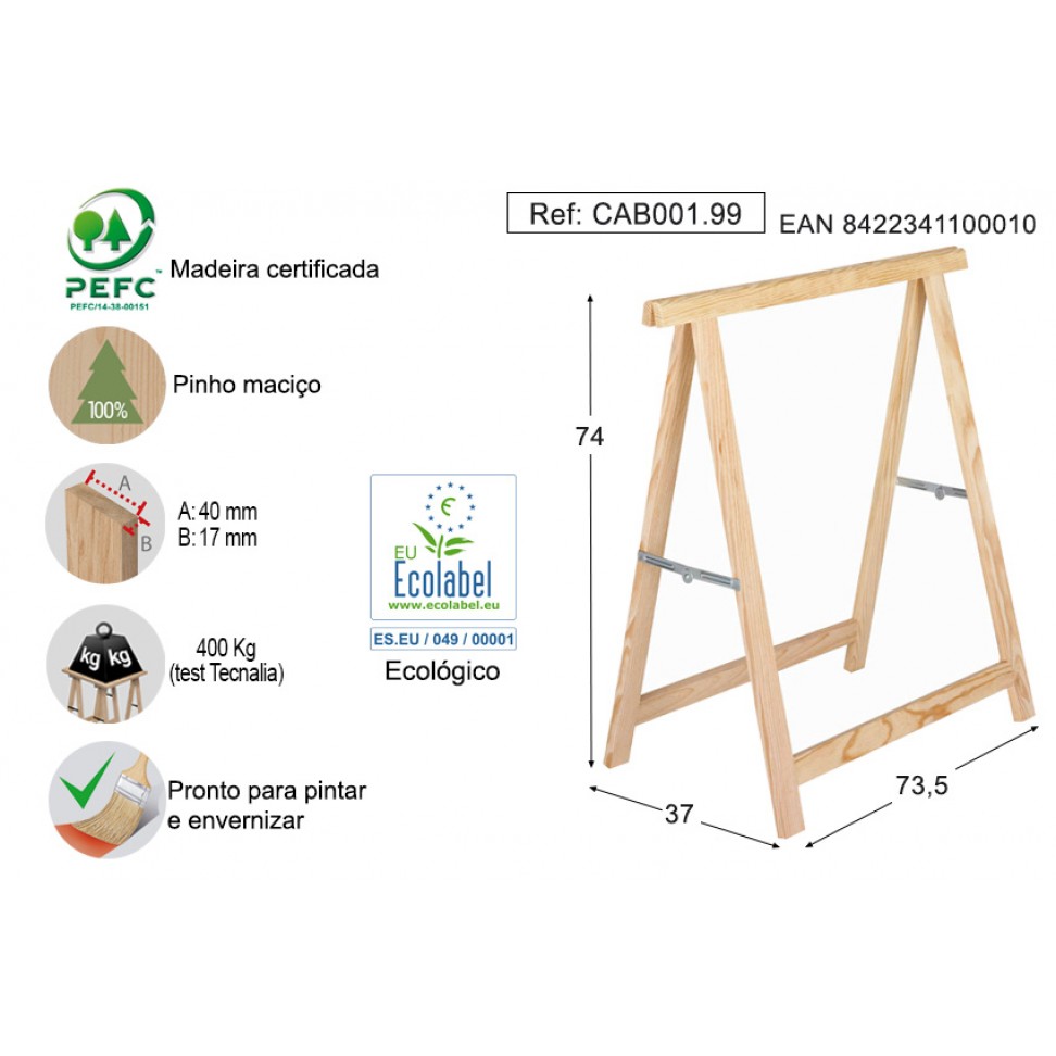Cavalete Em Pinho 74x73,5cm 400kg Cavalete Em Pinho 74x73,5cm 400kg