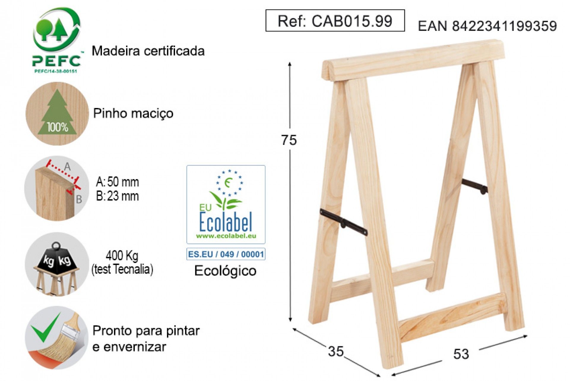 Cavalete Em Pinho 5x50cm 400kg