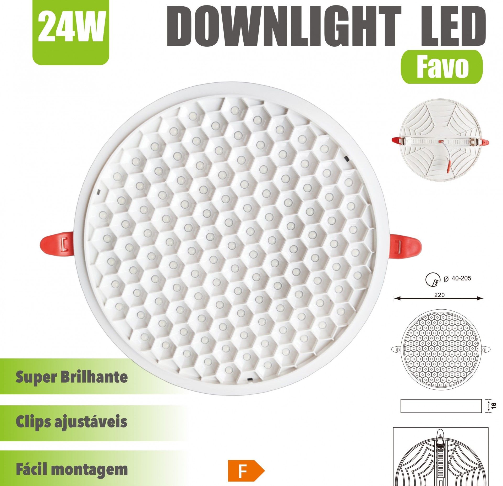 Downlight Led Favo 22.5cm 24w 2400lm