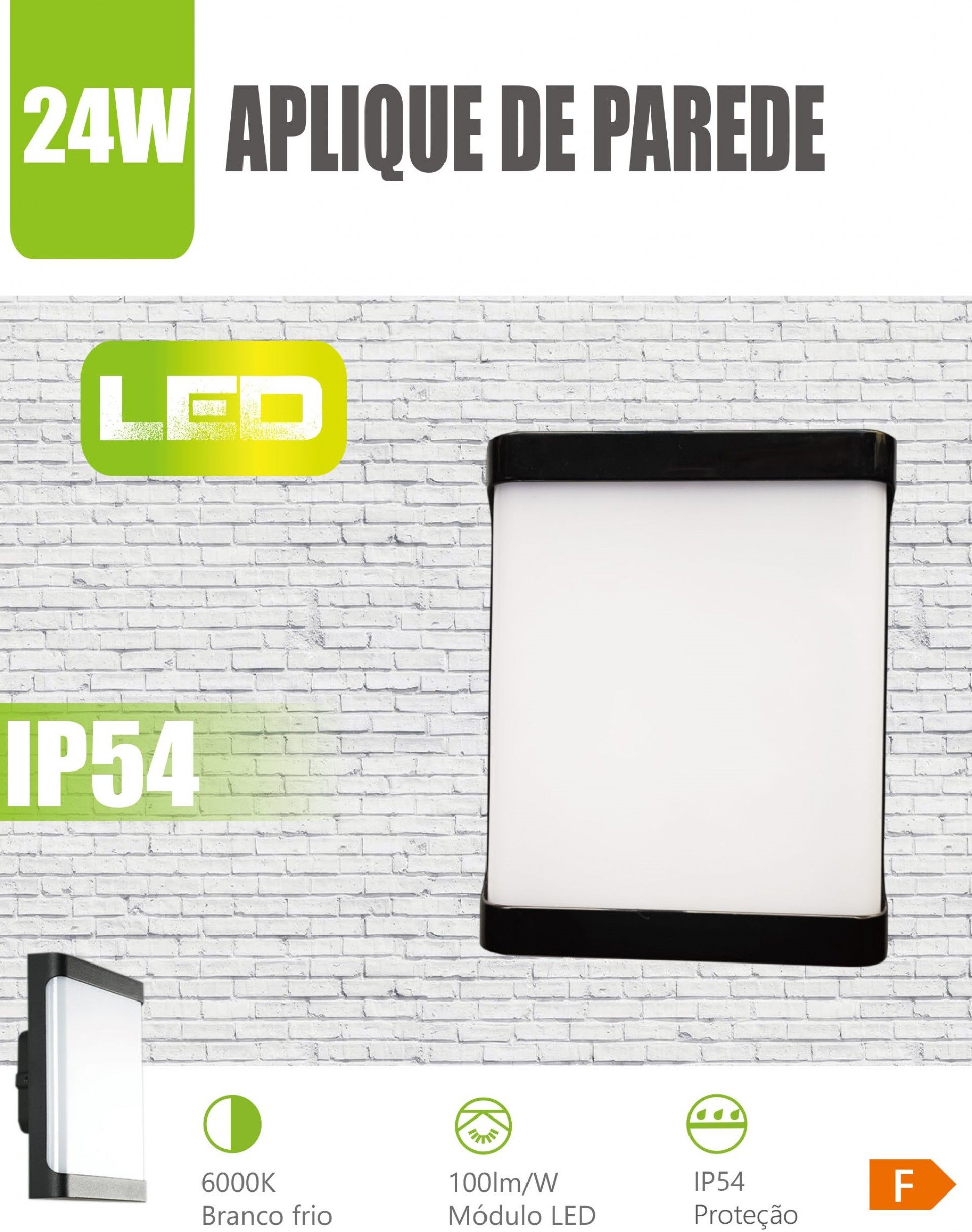 Aplique Parede Led Pp Liso 24w Preto