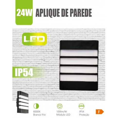 Aplique Parede Led Pp Listas 24w Preto Aplique Parede Led Pp Listas 24w Preto