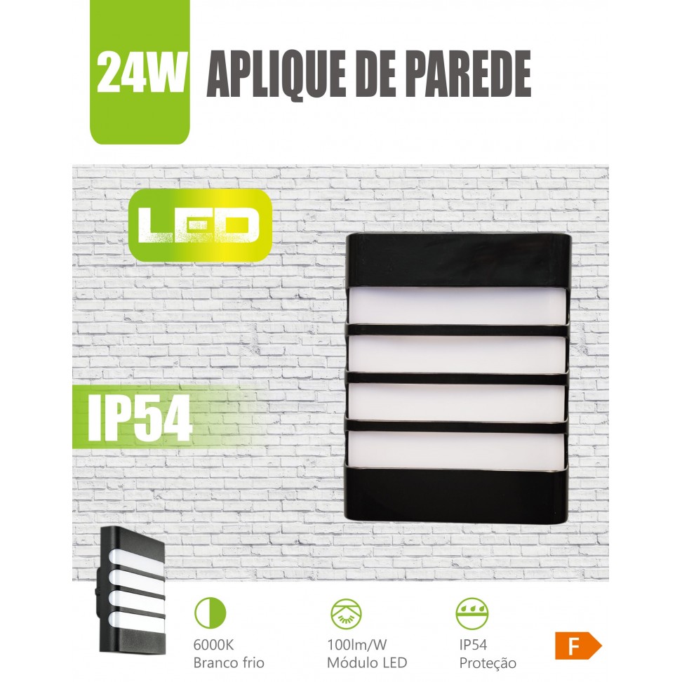Aplique Parede Led Pp Listas 24w Preto