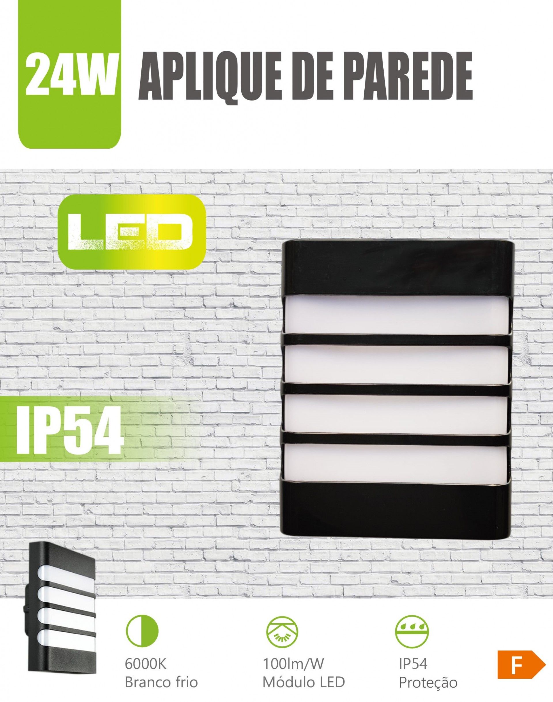 Aplique Parede Led Pp Listas 24w Preto