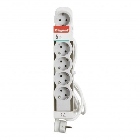 Bloco Tomadas 6x2p+T 3mt Branco/Cinza Bloco Tomadas 6x2p+T 3mt Branco/Cinza