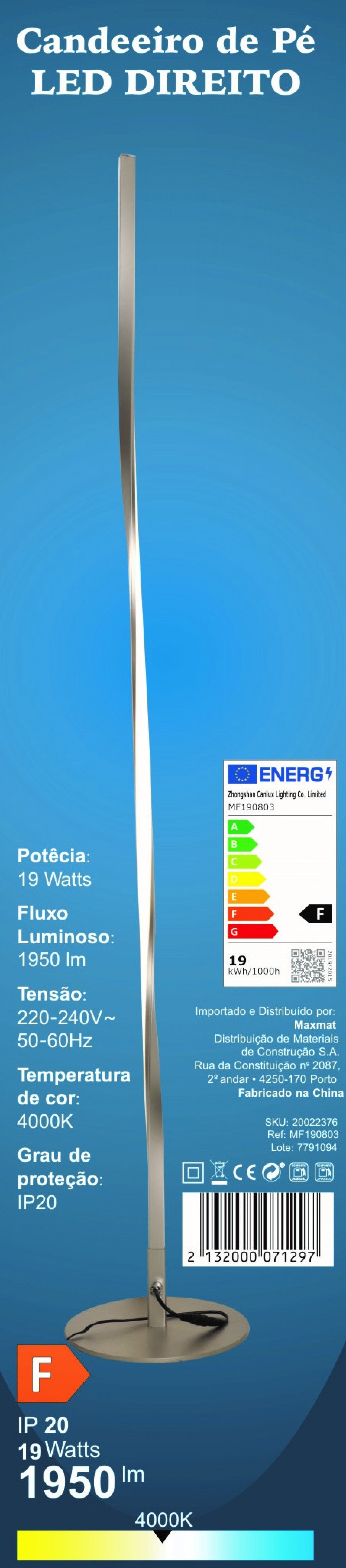 CANDEEIRO DE PÉ LED DIREITO