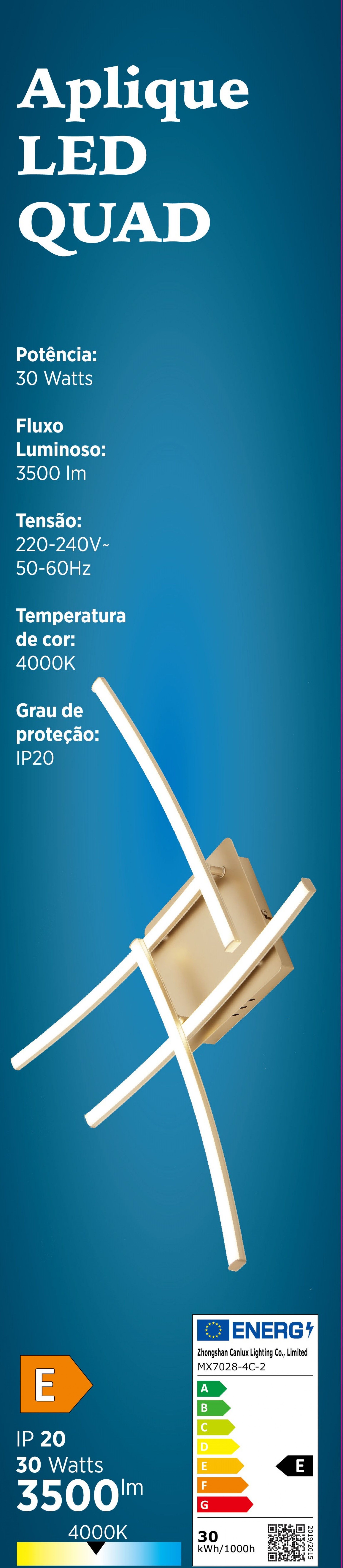 APLIQUE LED QUAD 32W 4000K NIKEL