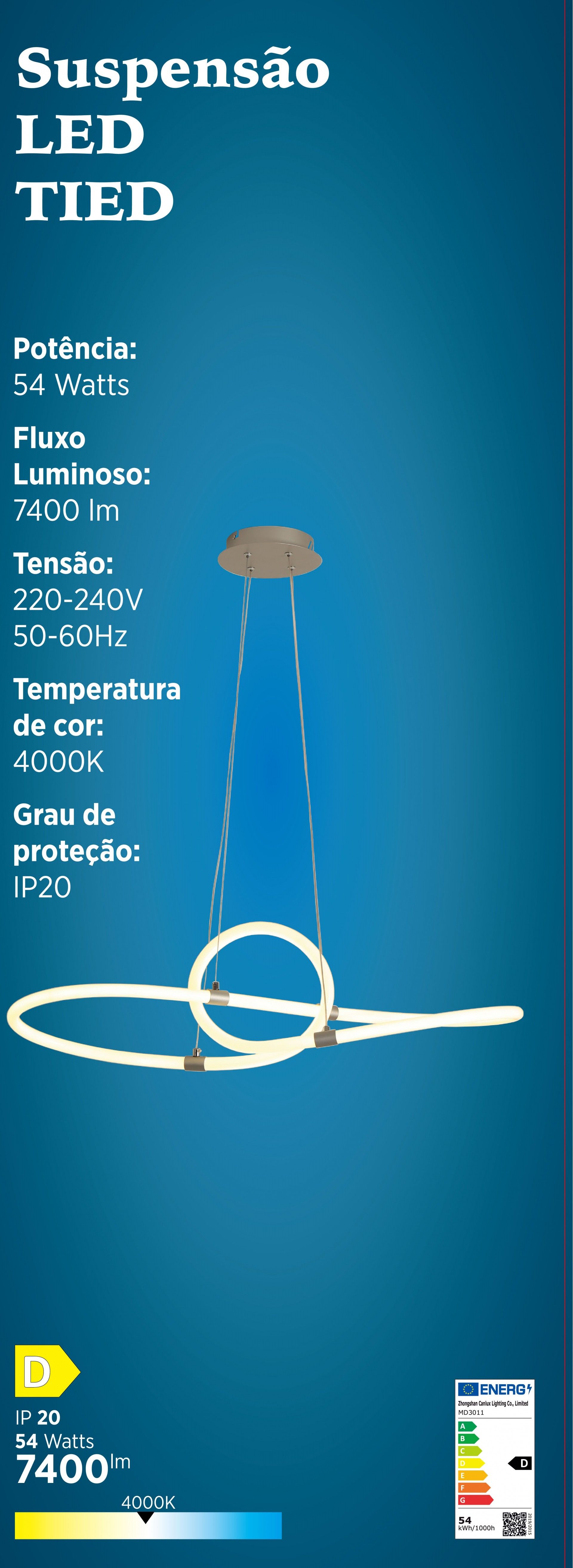 SUSPENSÃO LED TIED 51W 4000K SILVER