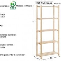 Estante Pinho 5 prateleiras 1710x300x650mm Estante Pinho 5 prateleiras 1710x300x650mm