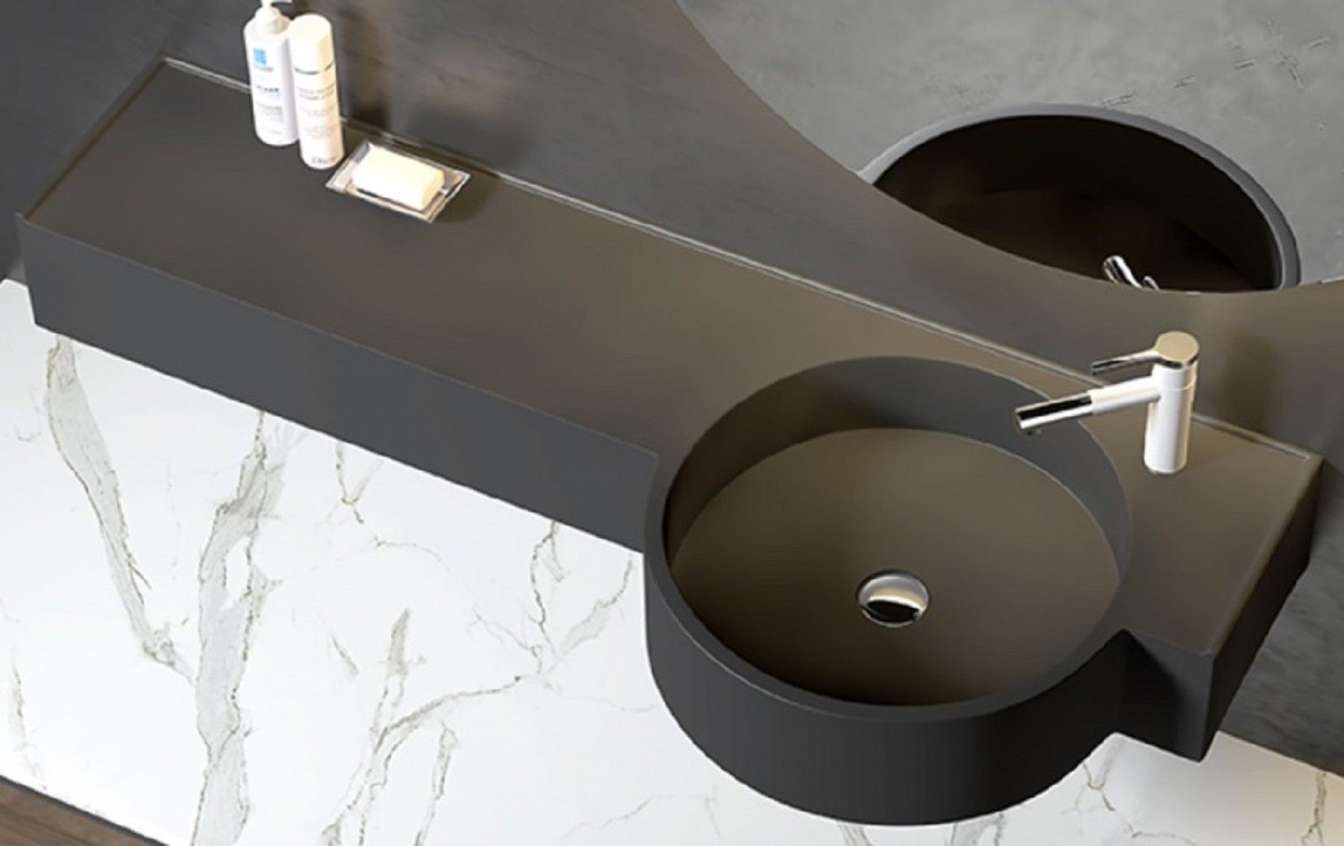 Lavatório Suspenso Resina 100cm Preto