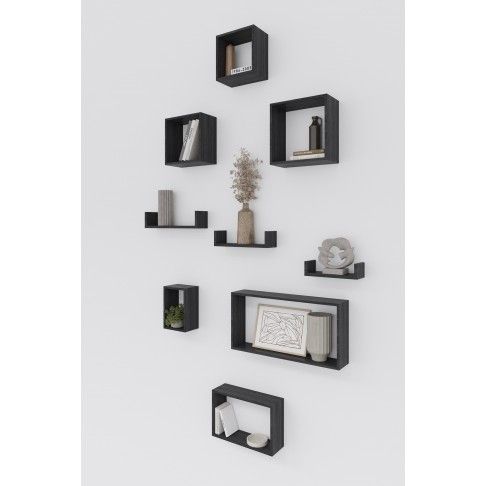 Conjunto 3 prateleiras em U 42x10x10cm Preta Conjunto 3 prateleiras em U 42x10x10cm Preta