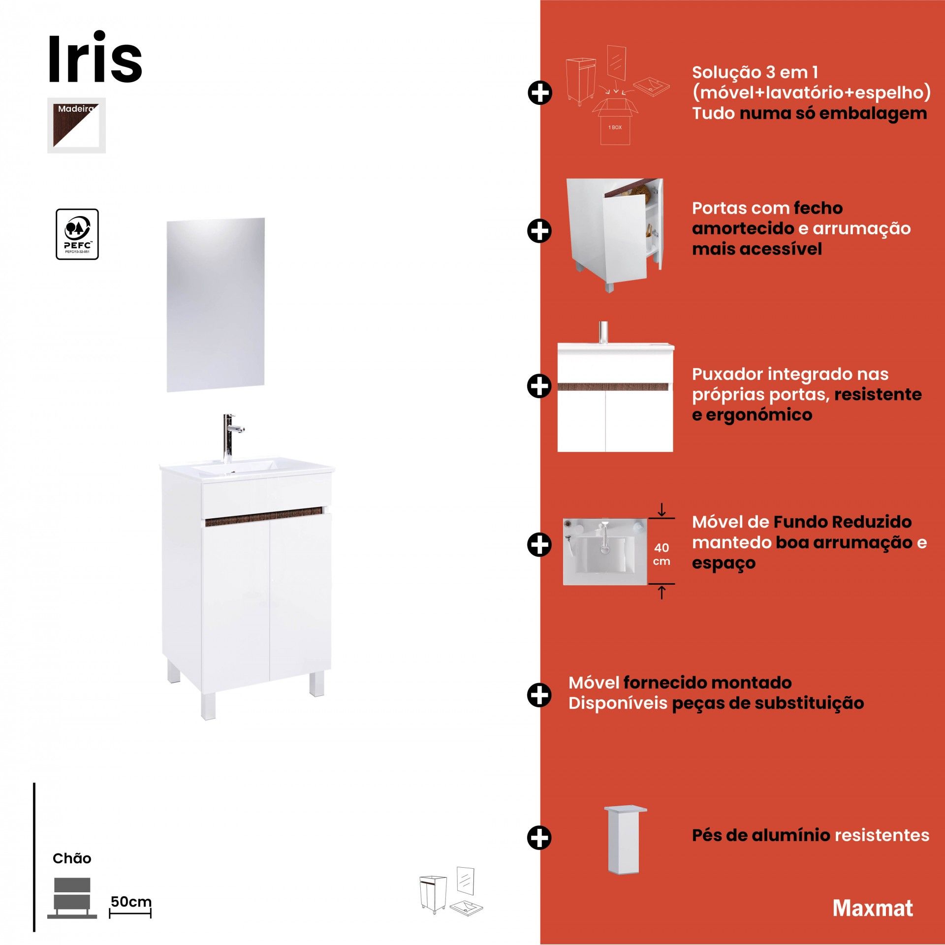 Conjunto Móvel Casa Banho IRIS Branco/ Wengué
