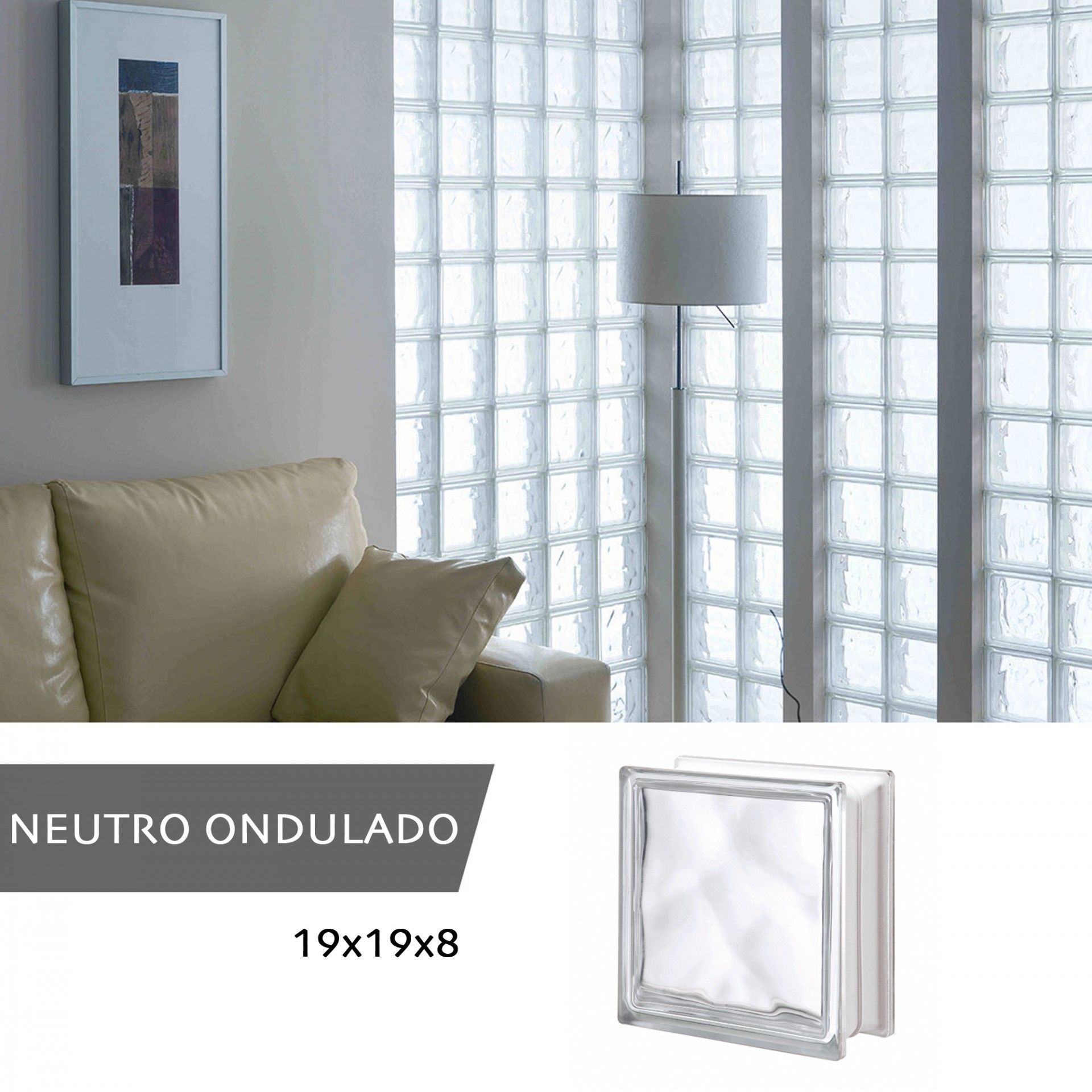 Tijolo Vidro Ondulado Transparente19x19x8cm
