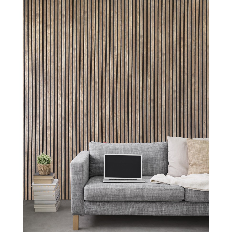 Painel Ripado MDF Nogueira 3050x124x12mm Cx.1,89m2
