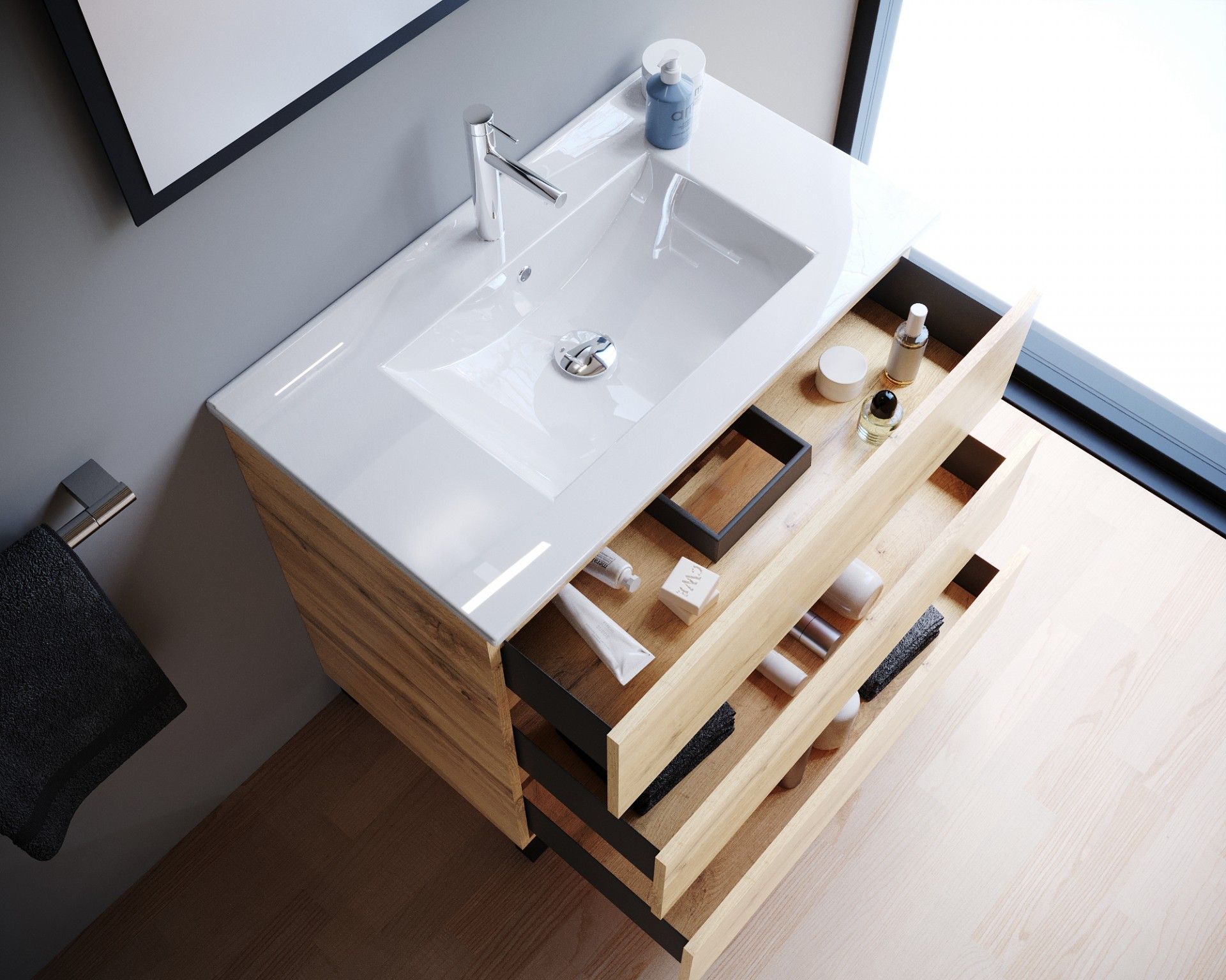 Móvel Timber 3 Gavetas 80cm