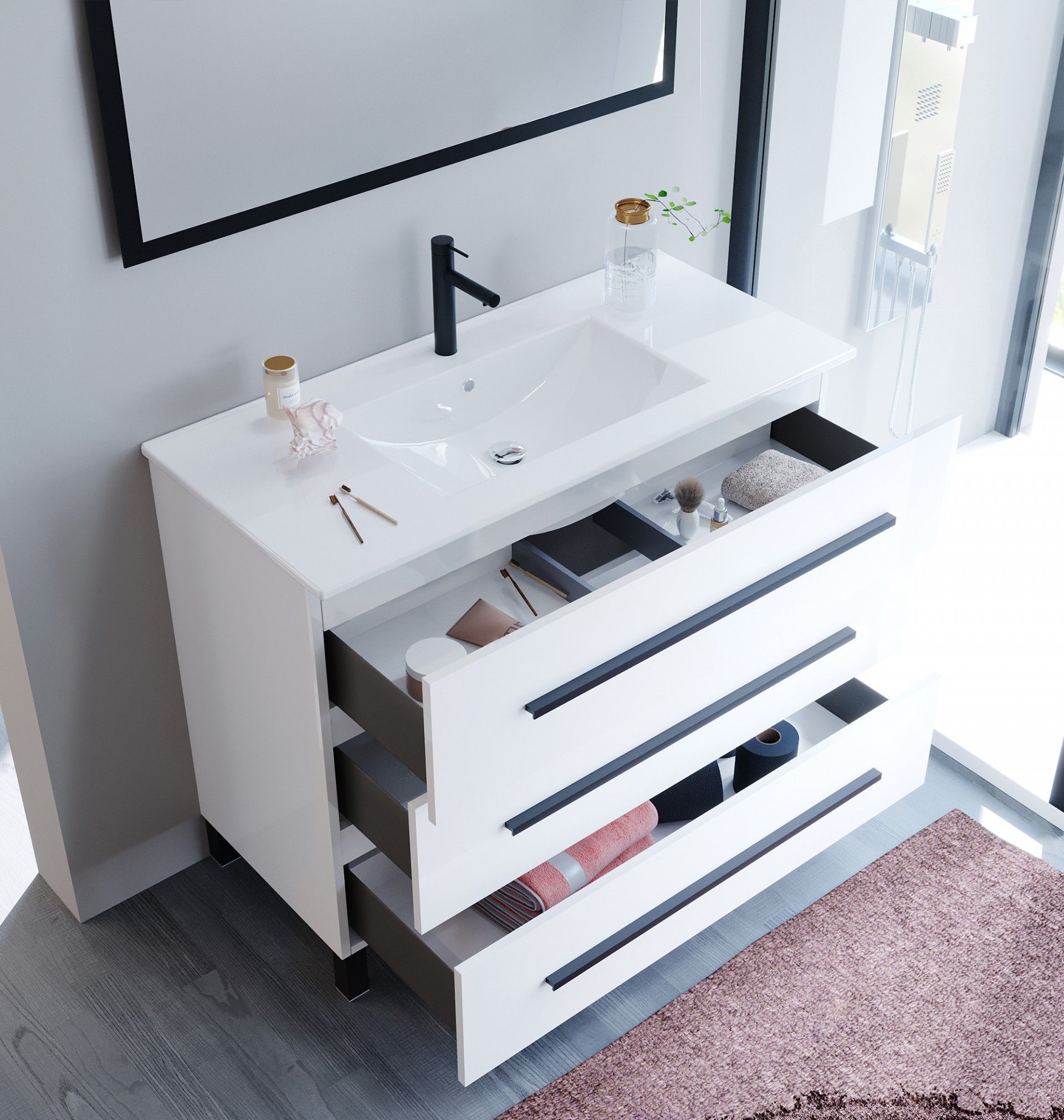 Móvel Puma 100cm 3 Gavetas Branco