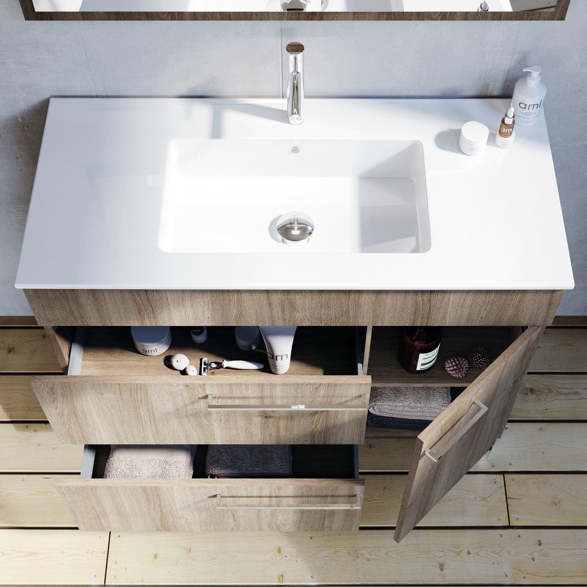 Móvel Mirage 100x45x85cm 2 gavetas 1 porta Carvalho