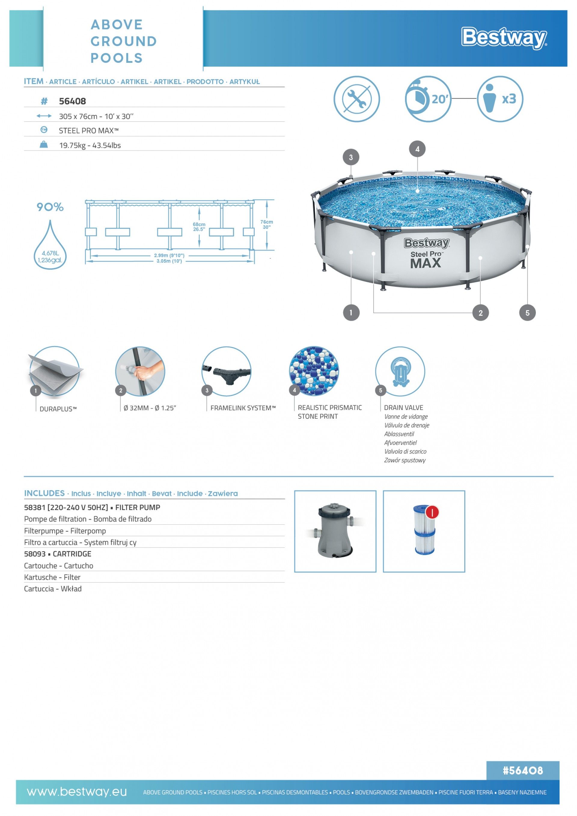 Piscina Redonda 305x76cm Metal