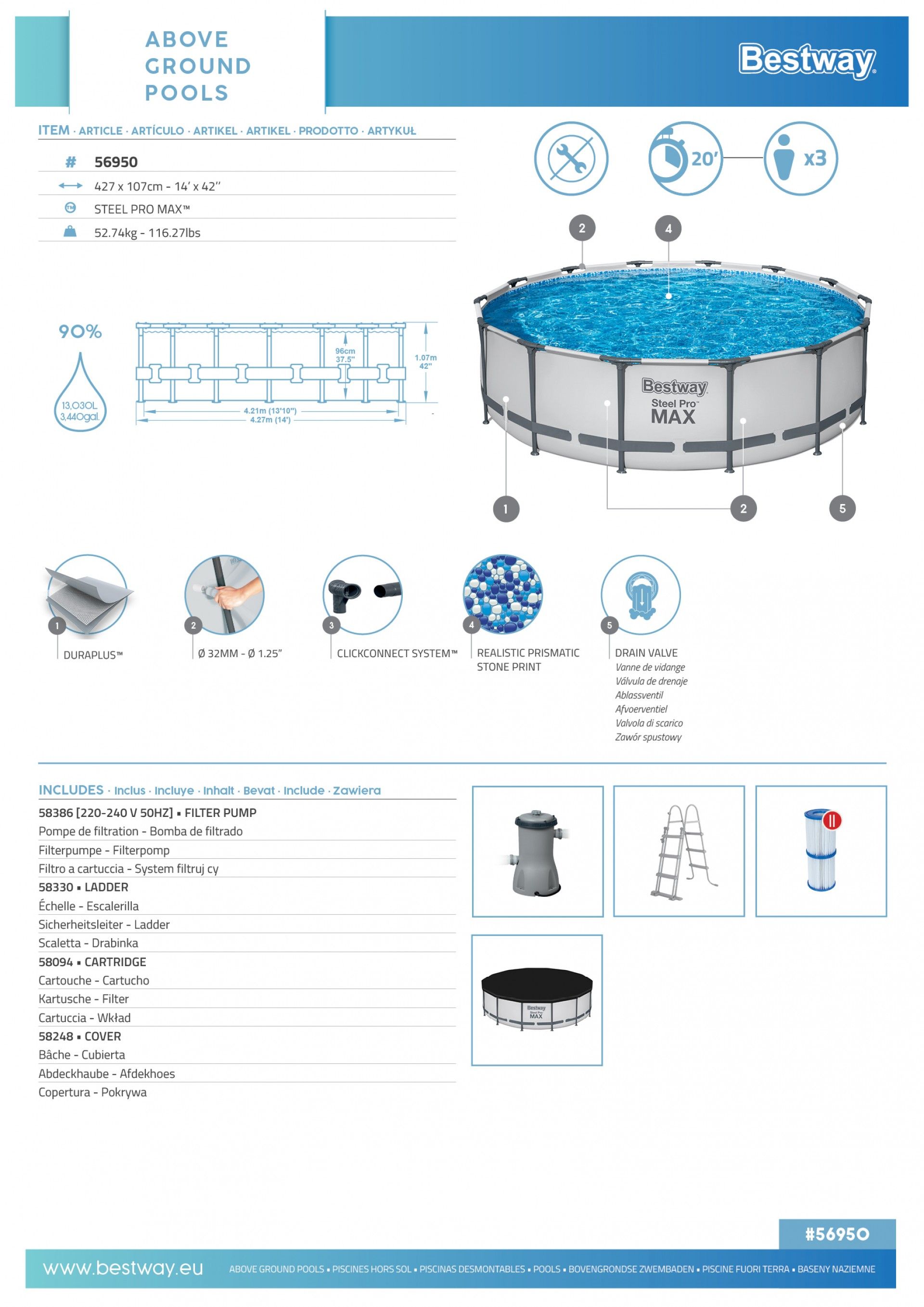 Piscina Redonda 427x107cm Metal