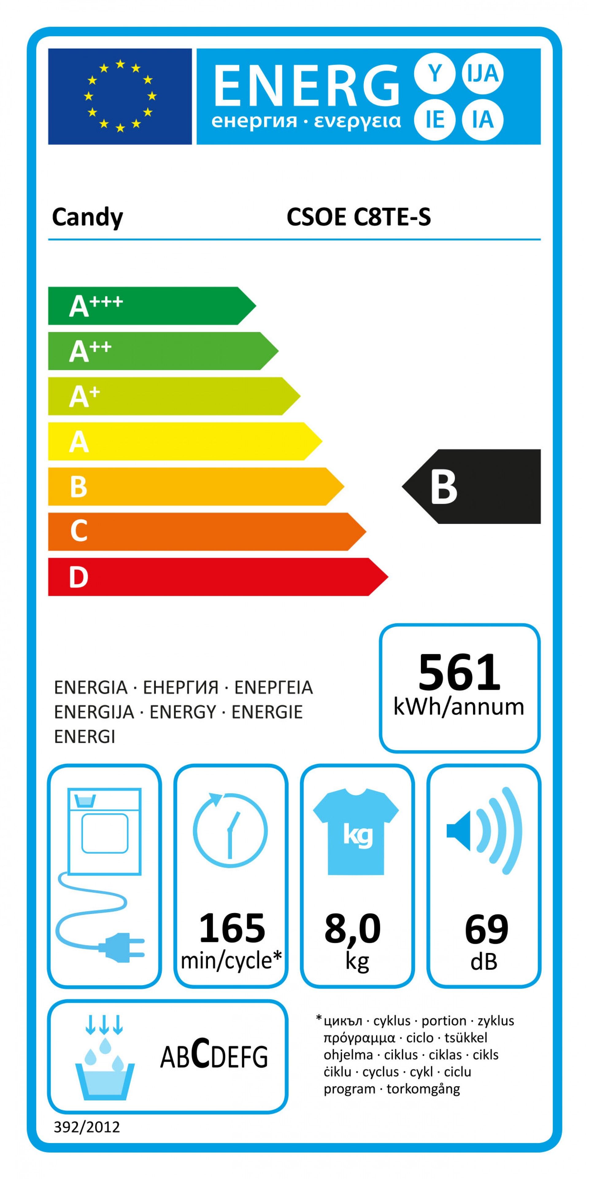 MÁQUINA SECAR ROUPA CSOE C8TE-S 8KG CANDY