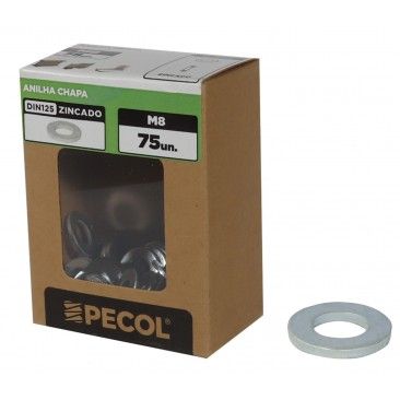 Anilha Chapa DIN125 Zinco M8 - Caixa 75
