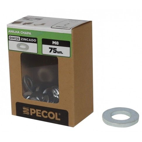 Anilha Chapa DIN125 Zinco M8 - Caixa 75 Anilha Chapa DIN125 Zinco M8 - Caixa 75
