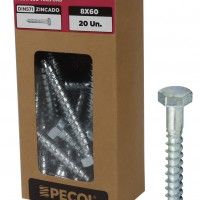 Parafuso Tirefond DIN571 Ferro Zinco 8X60 - Caixa 20 Parafuso Tirefond DIN571 Ferro Zinco 8X60 - Caixa 20