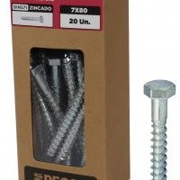 Parafuso Tirefond DIN571 Ferro Zinco 7X80 - Caixa 20