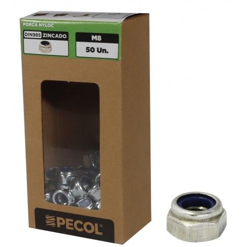 Porca Nyloc DIN985 Aço Zinco M8 - Caixa 50 Porca Nyloc DIN985 Aço Zinco M8 - Caixa 50