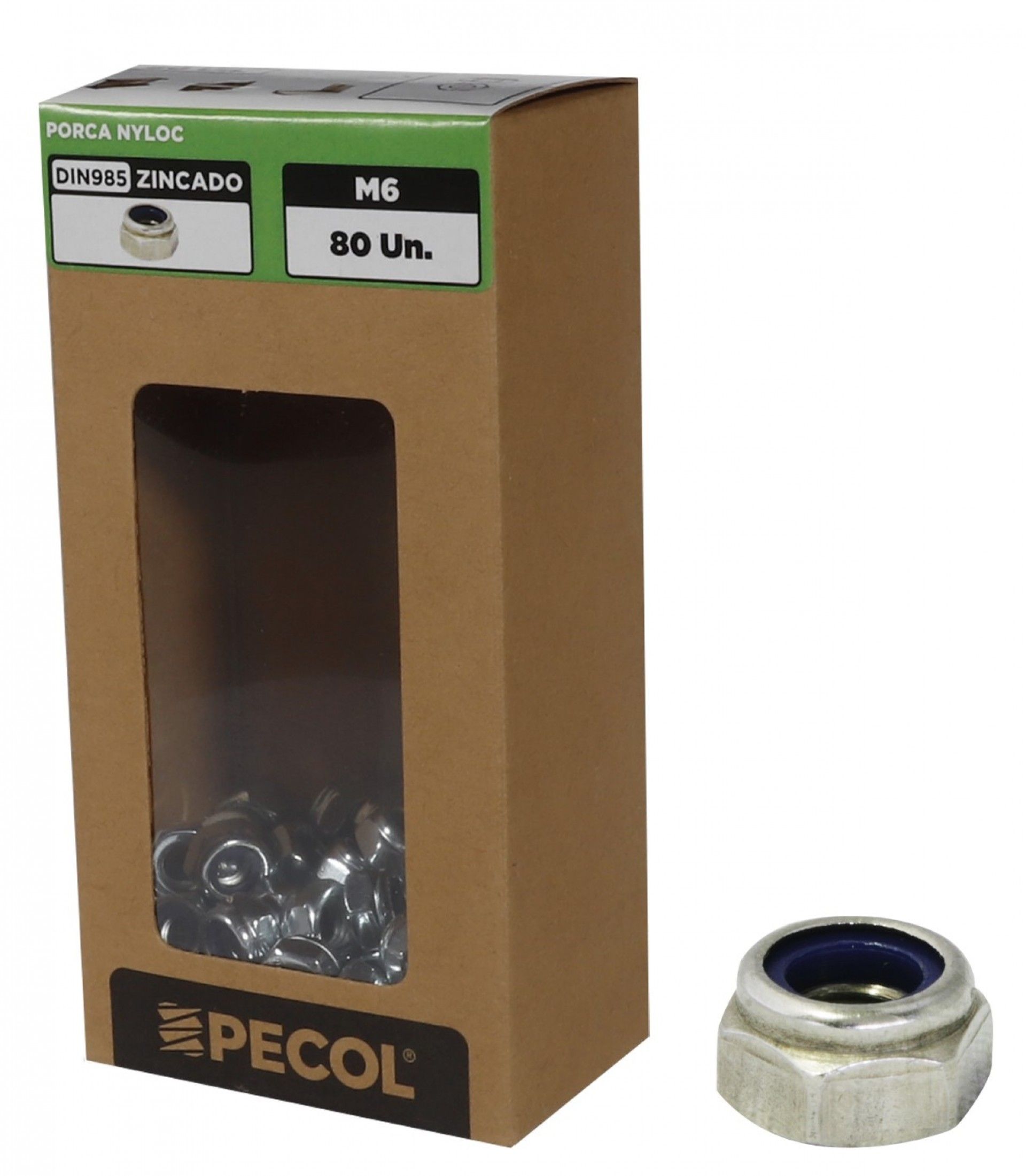 Porca Nyloc DIN985 Aço Zinco M6 - Caixa 80