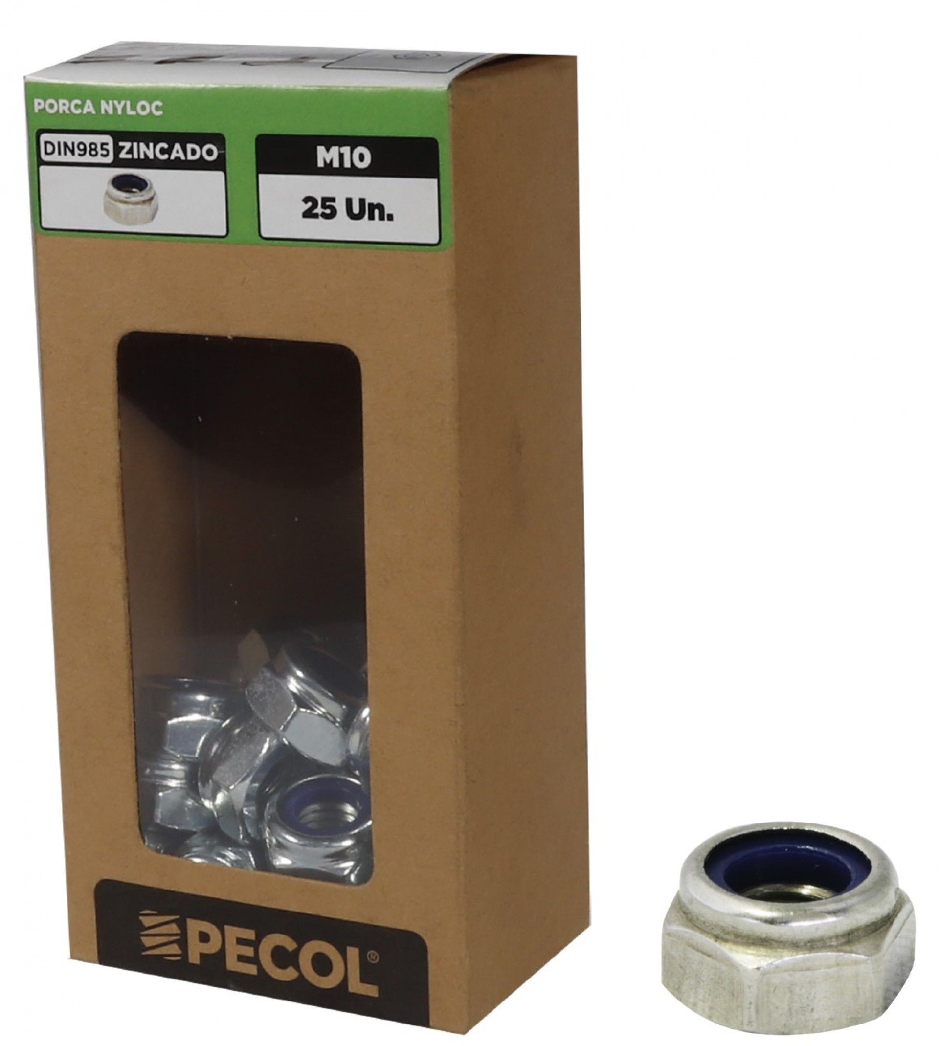 Porca Nyloc DIN985 Aço Zinco M10 - Caixa 25