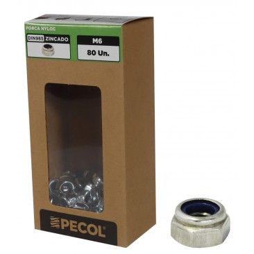 Porca Nyloc DIN985 Ao Zinco M6 - Caixa 80