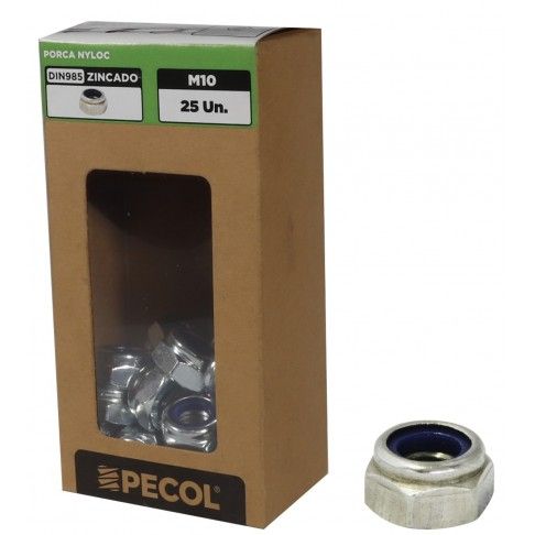 Porca Nyloc DIN985 Aço Zinco M10 - Caixa 25 Porca Nyloc DIN985 Aço Zinco M10 - Caixa 25