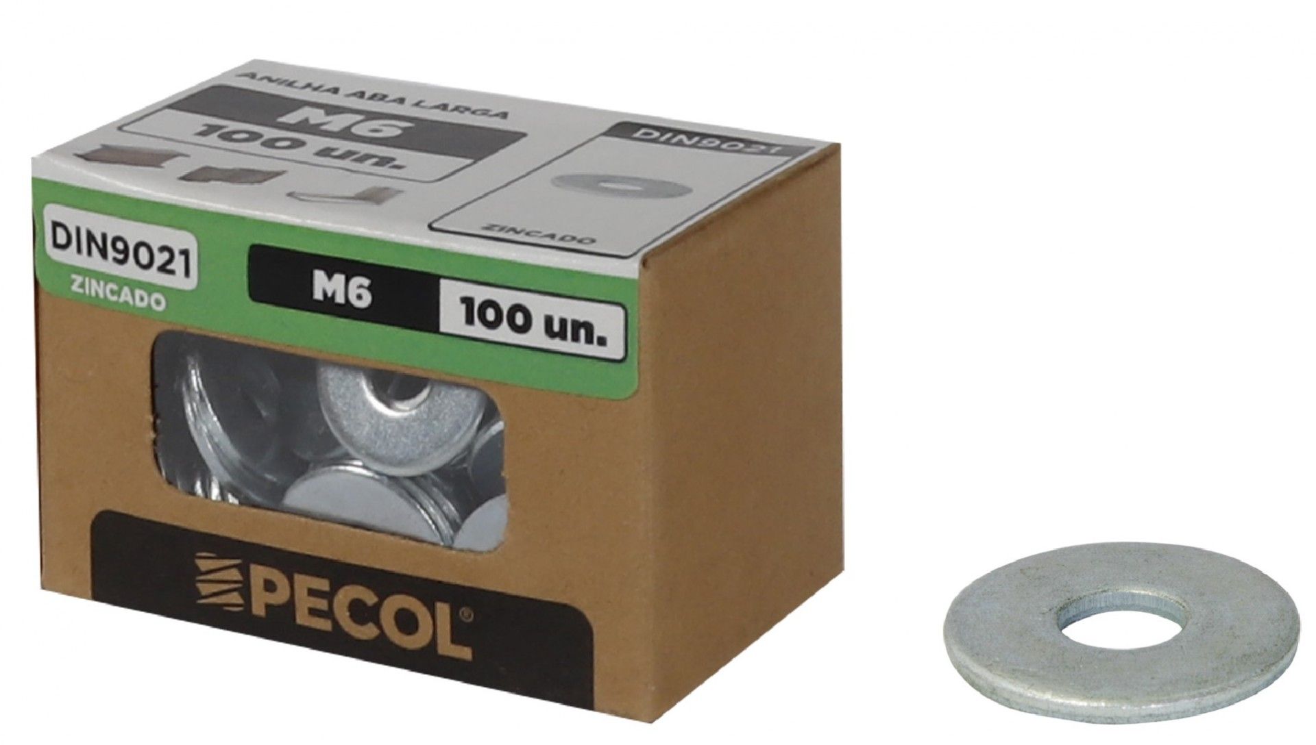 Anilha Aba Larga DIN9021 Zinco M6 - Caixa 100