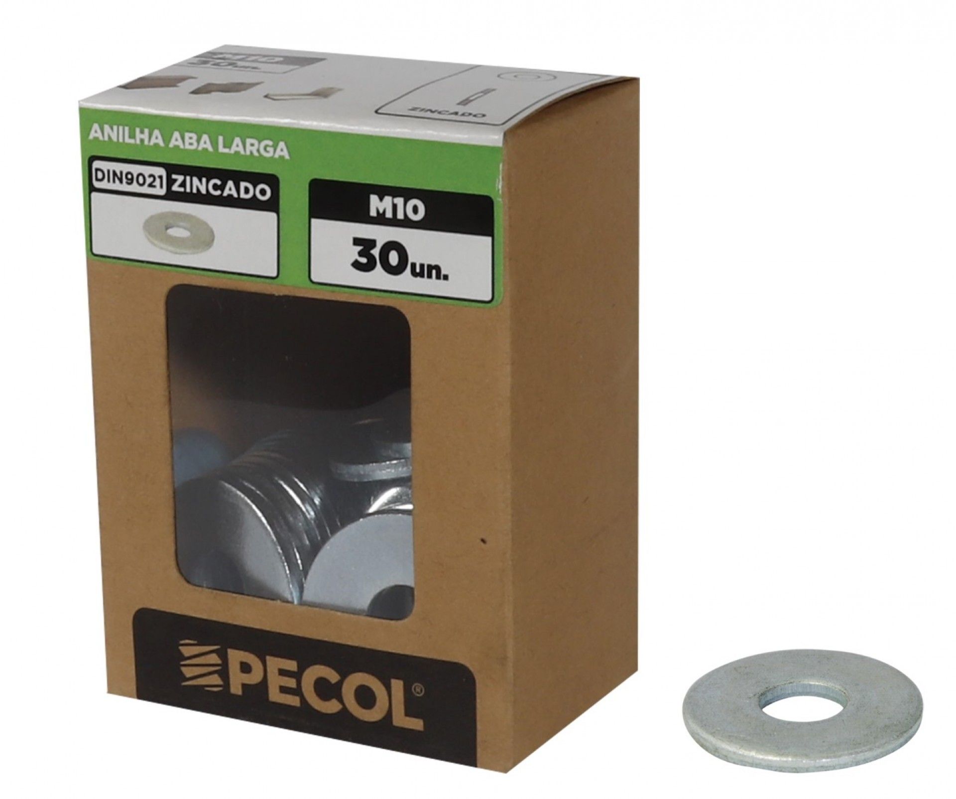 Anilha Aba Larga DIN9021 Zinco M10 - Caixa 30