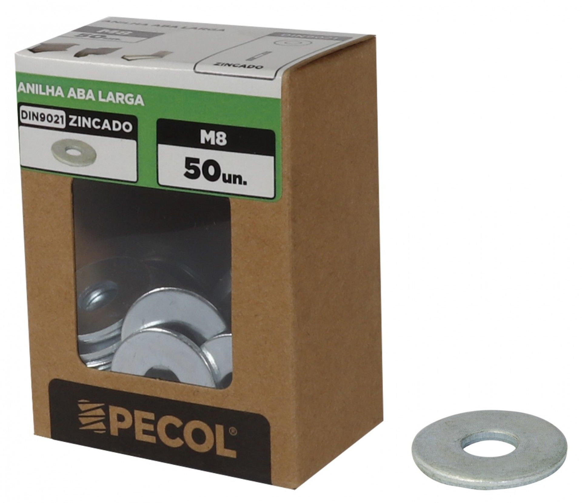 Anilha Aba Larga DIN9021 Zinco M8 - Caixa 50