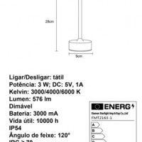 Candeeiro Mesa Smooth LED Interior/Exterior a Bateria Preto Candeeiro Mesa Smooth LED Interior/Exterior a Bateria Preto