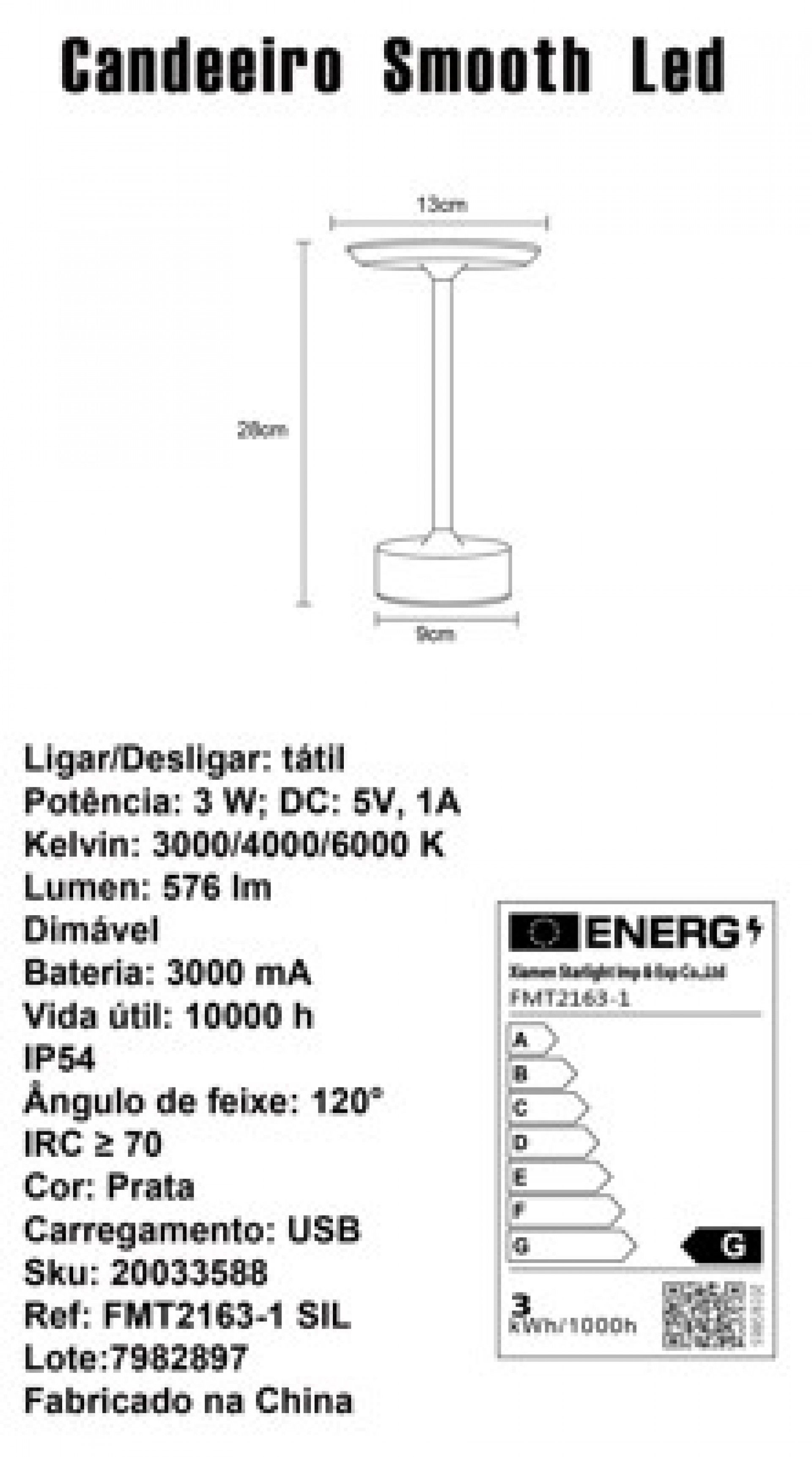 Candeeiro Mesa Smooth LED Interior/Exterior a Bateria Silver