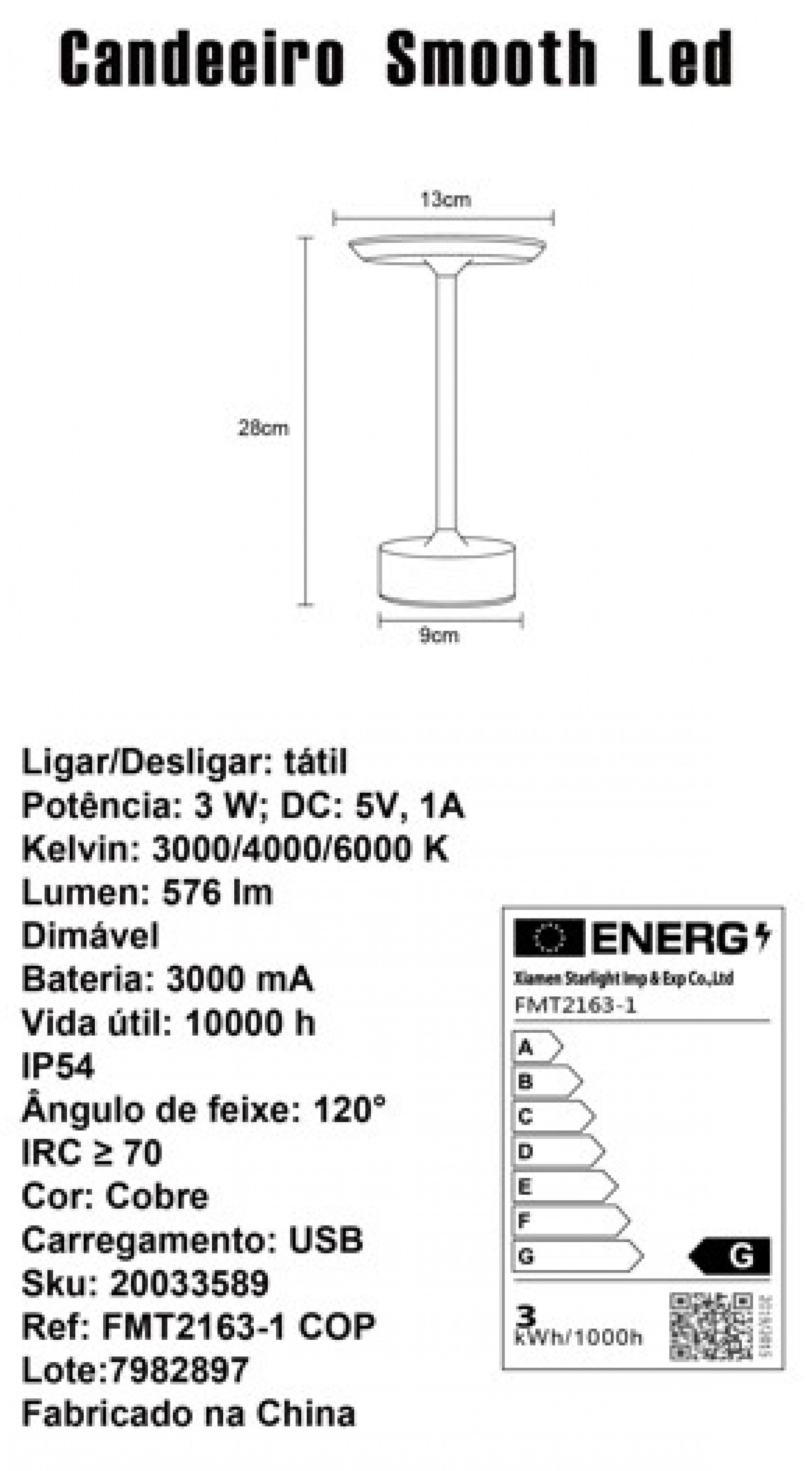 Candeeiro Mesa Smooth LED Interior/Exterior a Bateria Cobre