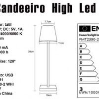Candeeiro Mesa High Led Interior/Exterior a Bateria Branco Candeeiro Mesa High Led Interior/Exterior a Bateria Branco
