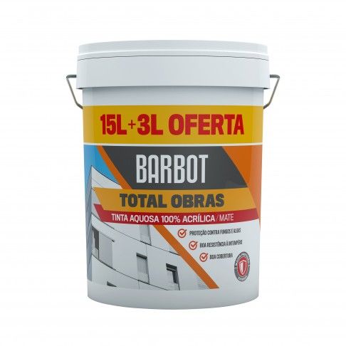Tinta Total Obras 100% Acrílica Exterior Mate Branca 15+3L Tinta Total Obras 100% Acrílica Exterior Mate Branca 15+3L