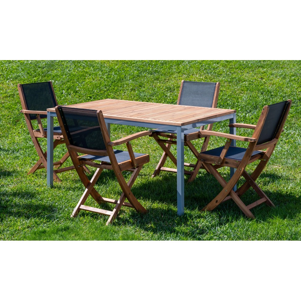 Pack Ac�cia Mesa Metal + 4 Cadeiras com Bra�os antracite