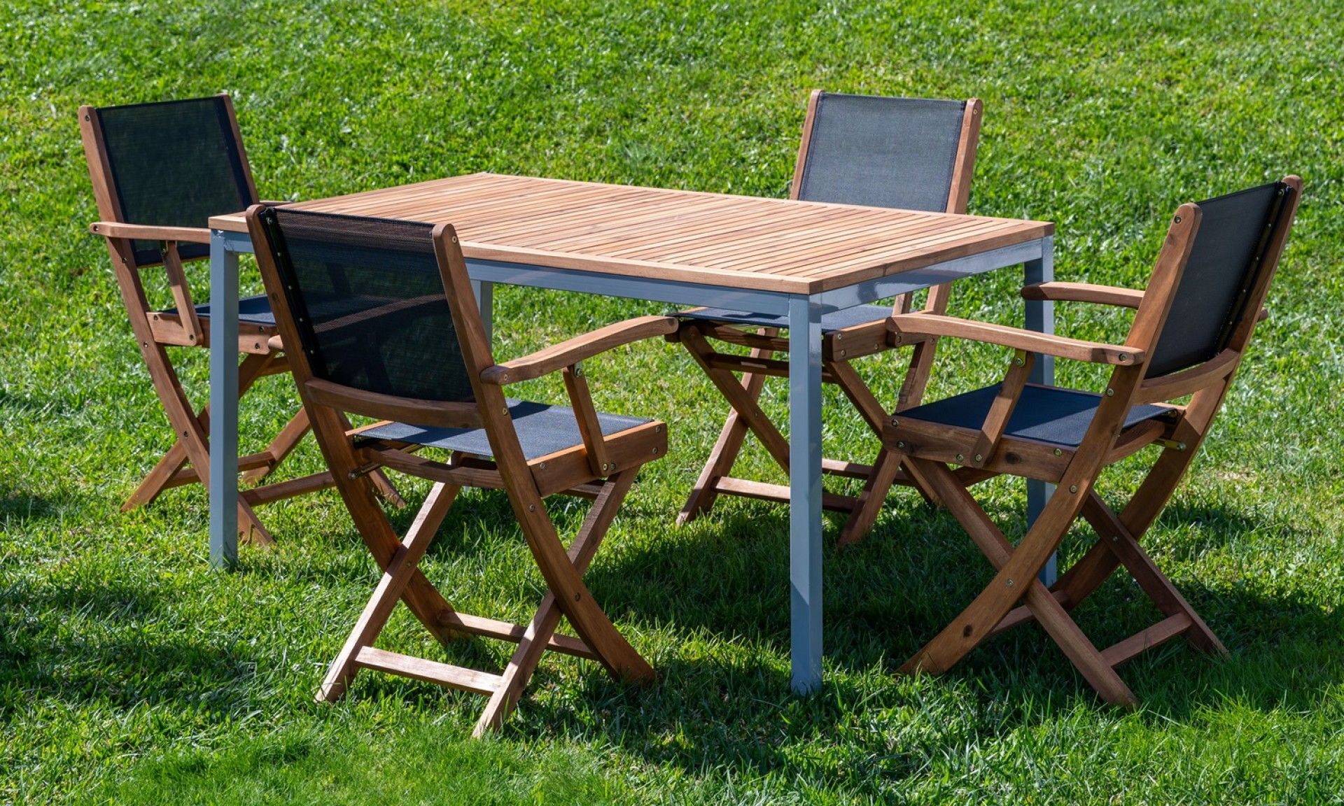 Pack Acácia Mesa Metal + 4 Cadeiras com Braços antracite