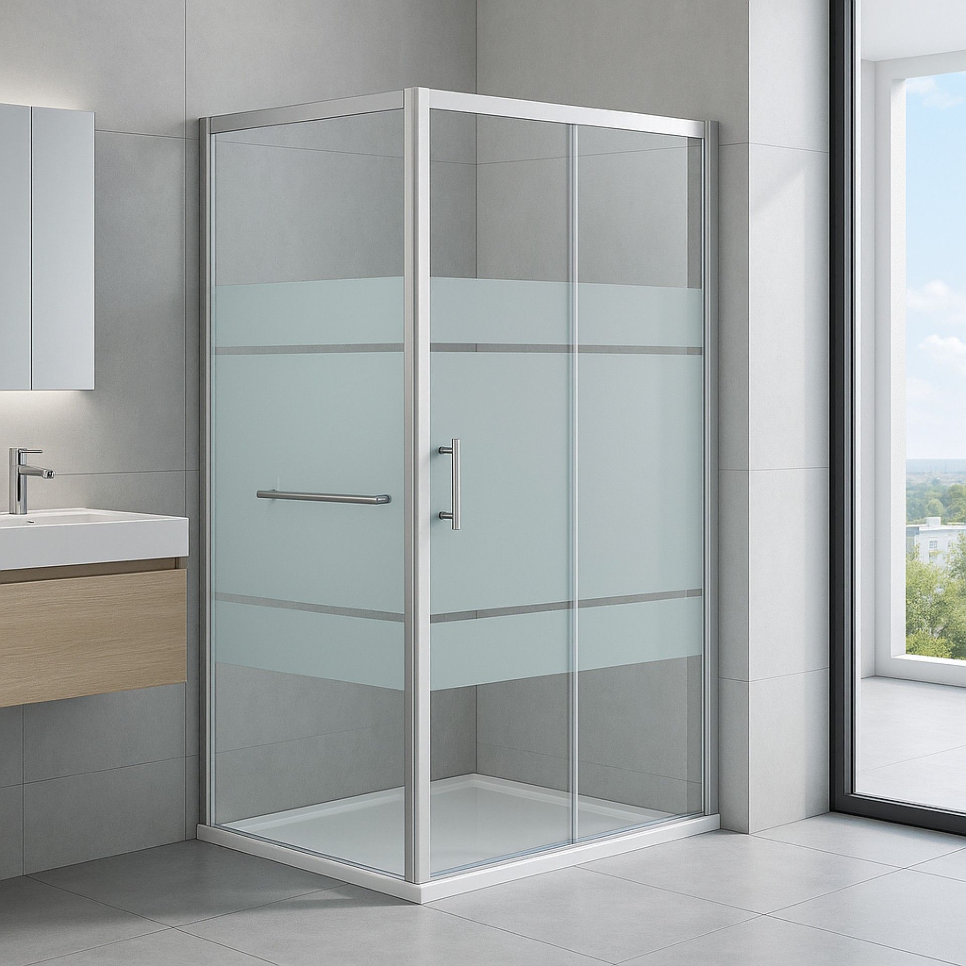 Cabine Ibiza 140x80cm Vidro Listado com Toalheiro