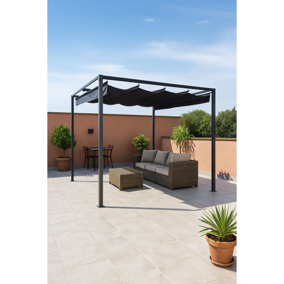 Pérgola Metal 3x3m Cinza: Cobertura Deslizante Pérgola Metal 3x3m Cinza: Cobertura Deslizante