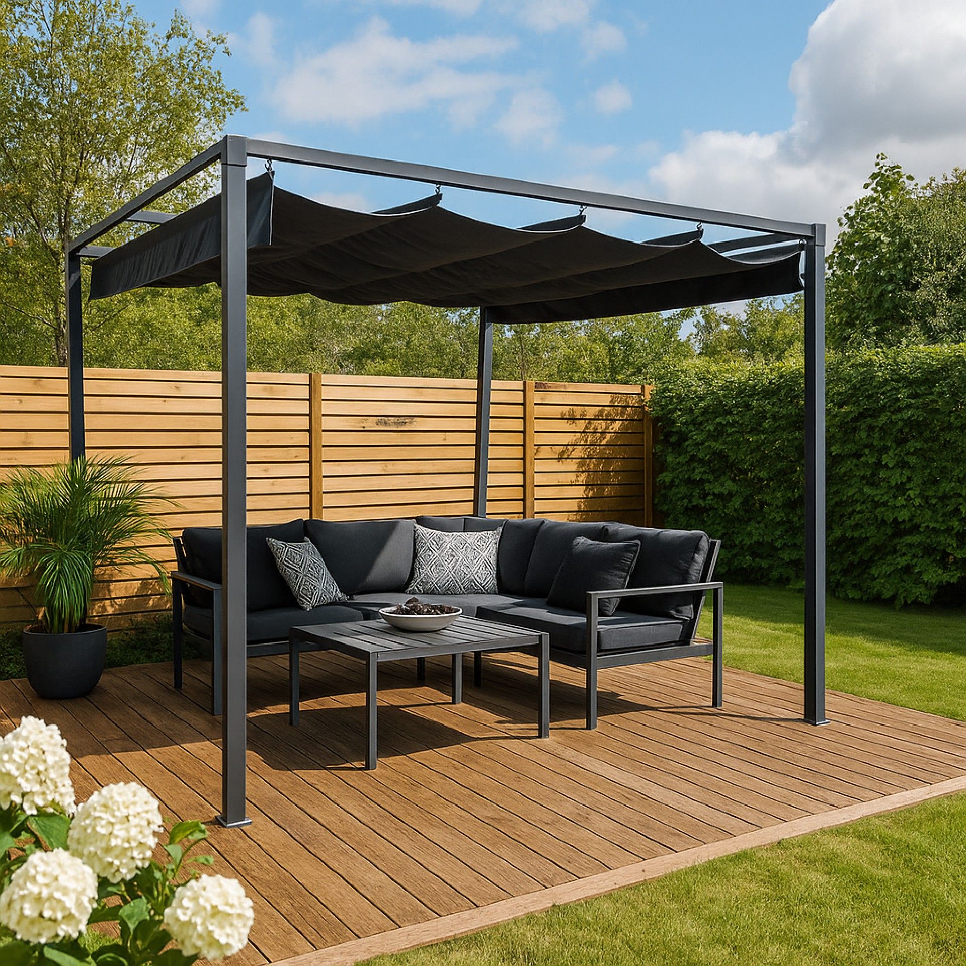 PÉRGOLA  METAL 3X3M CINZA COBERTURA DESLIZANTE