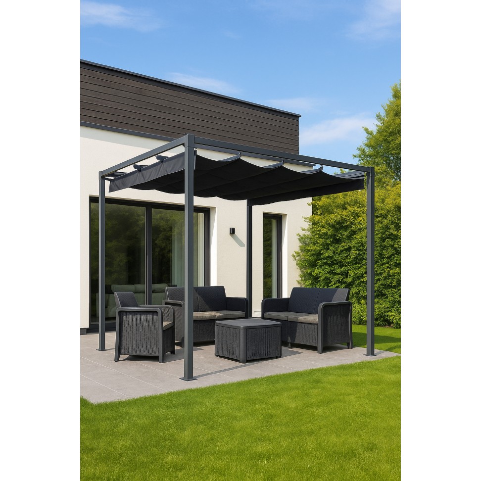 Pérgola Metal 3x3m Cinza: Cobertura Deslizante Pérgola Metal 3x3m Cinza: Cobertura Deslizante