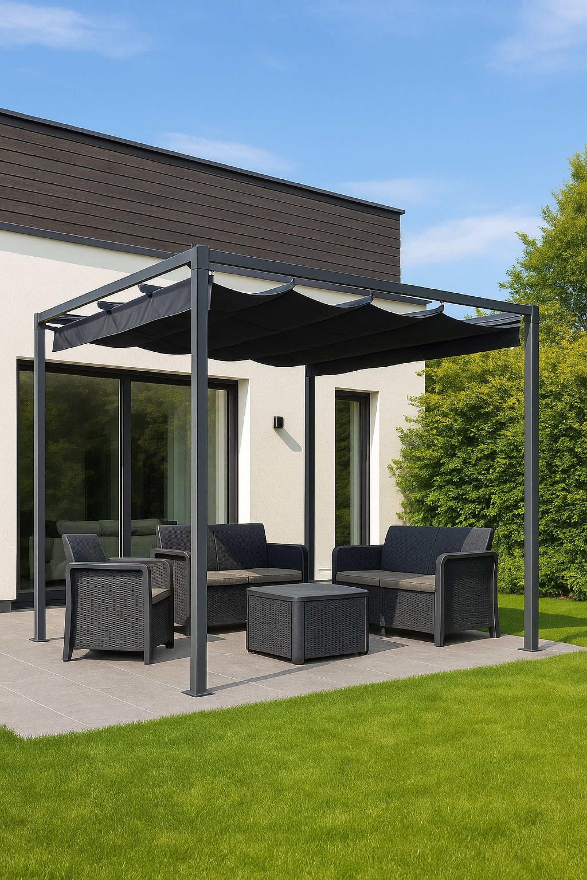 PÉRGOLA  METAL 3X3M CINZA COBERTURA DESLIZANTE
