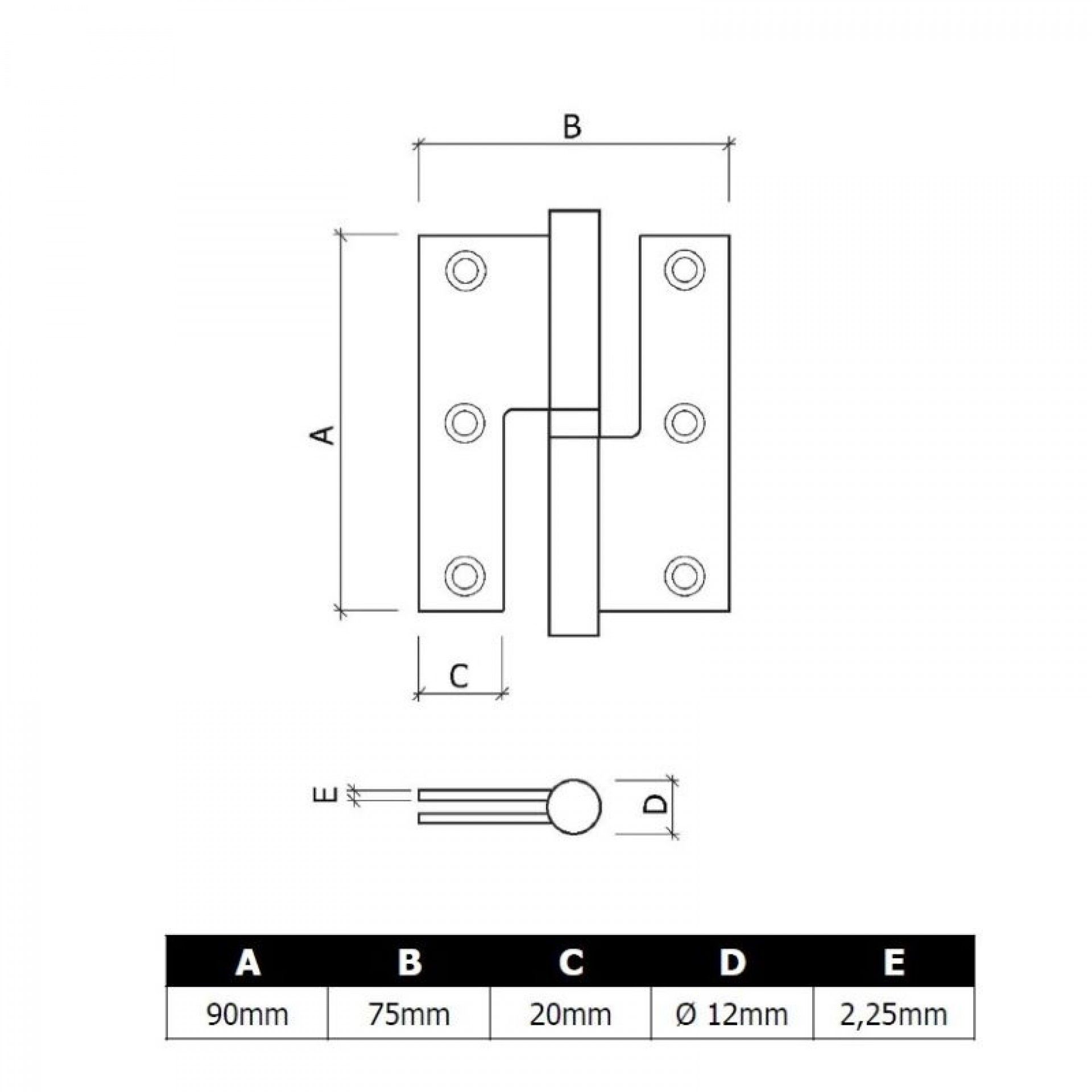 Dobradiça de porta balanço esquerda 3.5" Inox 3un